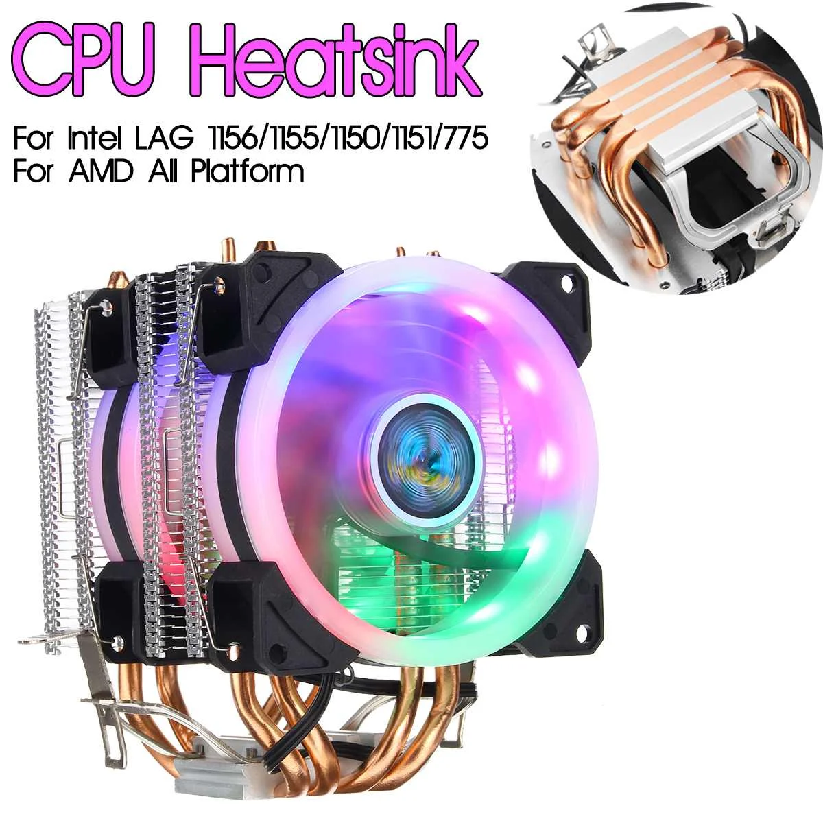 

Dual Tower CPU Cooler 6 Heat Pipe for Intel LAG 1155/775/1150/1151/1156/1366 for AMD AM3/AM2 RGB CPU Fan Cooler Cooling Heatsink