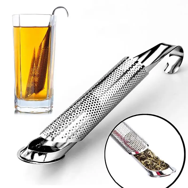 

Pipe Stainless Steel Tea Pot Infuser Handle Tea Leaf Strainer Spice Infuser Filter Diffuser Pipe Hole Kitchen Accessories