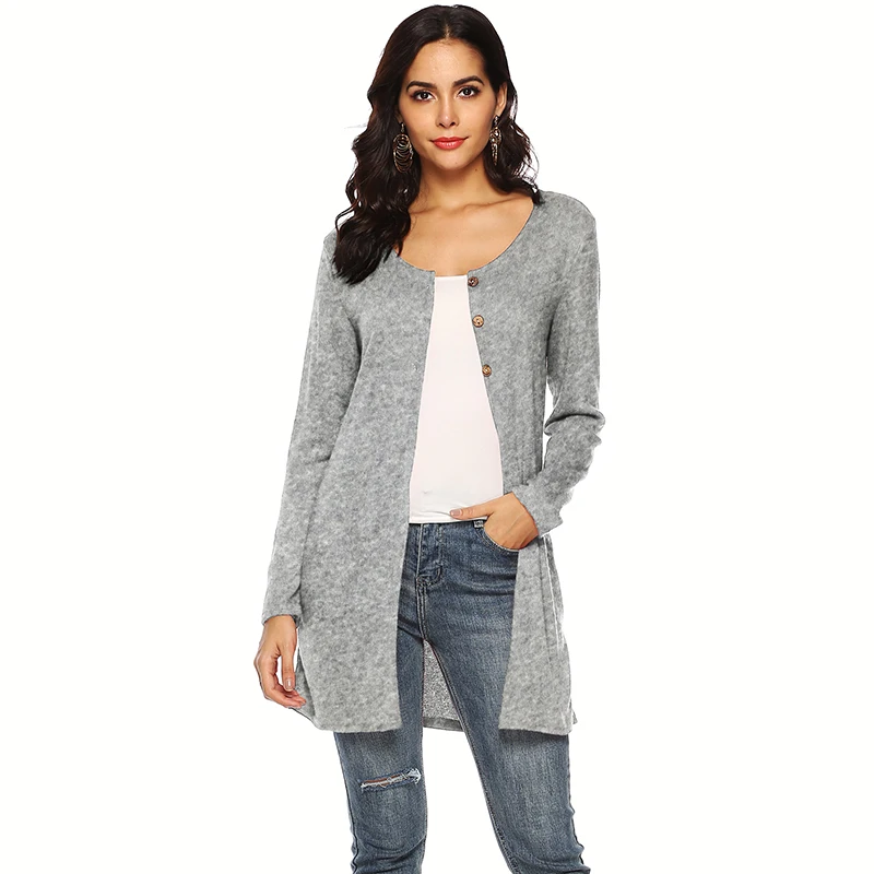 

2019 New Sexy Women Autumn Solid Color Knitted Cardigan High Split V Neck Buttons Closure Long Slim Tops Knitwear Cardigan Coat