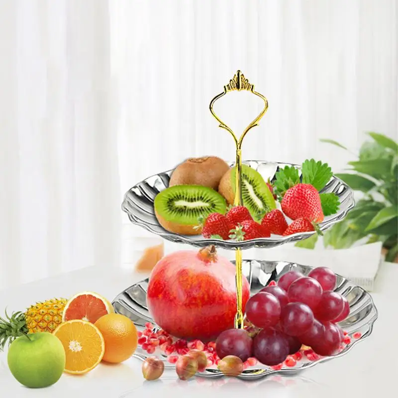Нержавеющая сталь фрукты трехуровневая бытовой тарелка для закусок бар КТВ фрукты цвета: золотистый, серебристый тарелка для фруктов, пирожных стеллаж для хранения