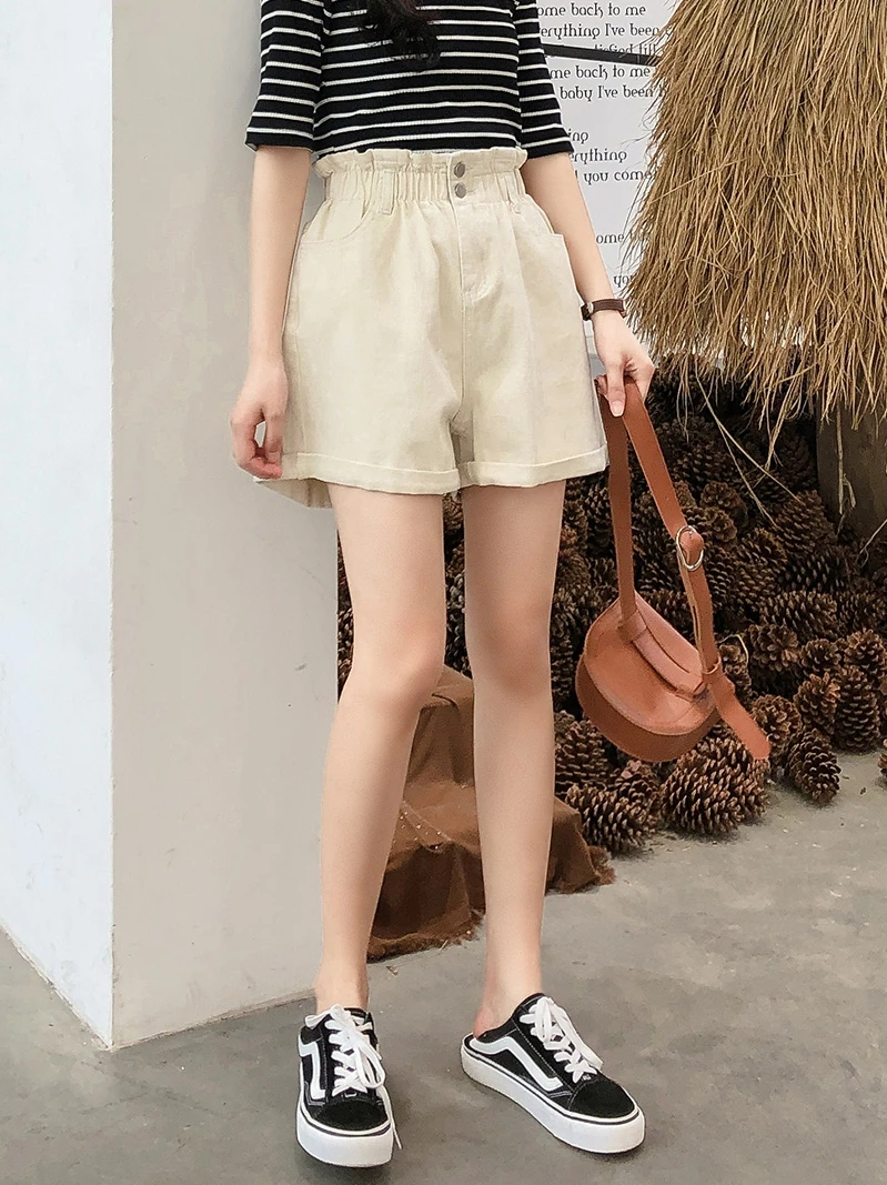 

Boyfriend Jeans For Women Fashion Solid Cream Color Denim Shorts Summer Casual Jeans Hot Shorts Femmes 7635#