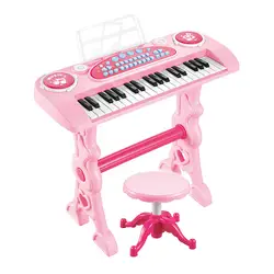 Розовый 37 ключей фортепиано с электронной клавиатурой с микрофонный адаптер стул двойной мощность-адаптер Авто вход регулятор громкости