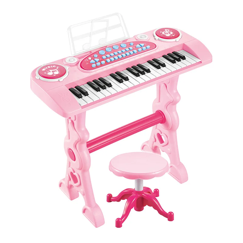

Pink 37 Keys Electronic Keyboard Piano with Mic Adapter Chair Double Power-Adapter Auto Input Volume Control Electronic Organ