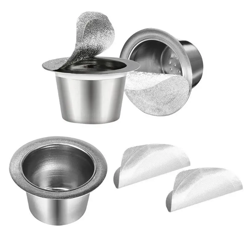 

100 Seals Stainless Steel Refillable Nespresso Coffee Capsule Reusable Nespresso Machine Espresso Coffee Maker Cup Filter 2 Pods