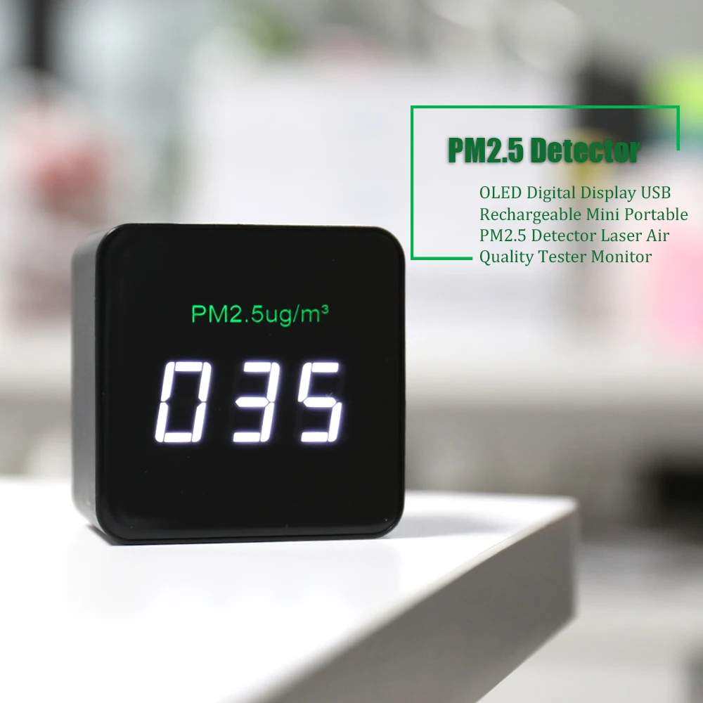 

Mini Pm2.5 Detector OLED Display USB Rechargeable Air Quality Monitor Portable Gas Analyzer Built-in High Accuracy Laser Sensor