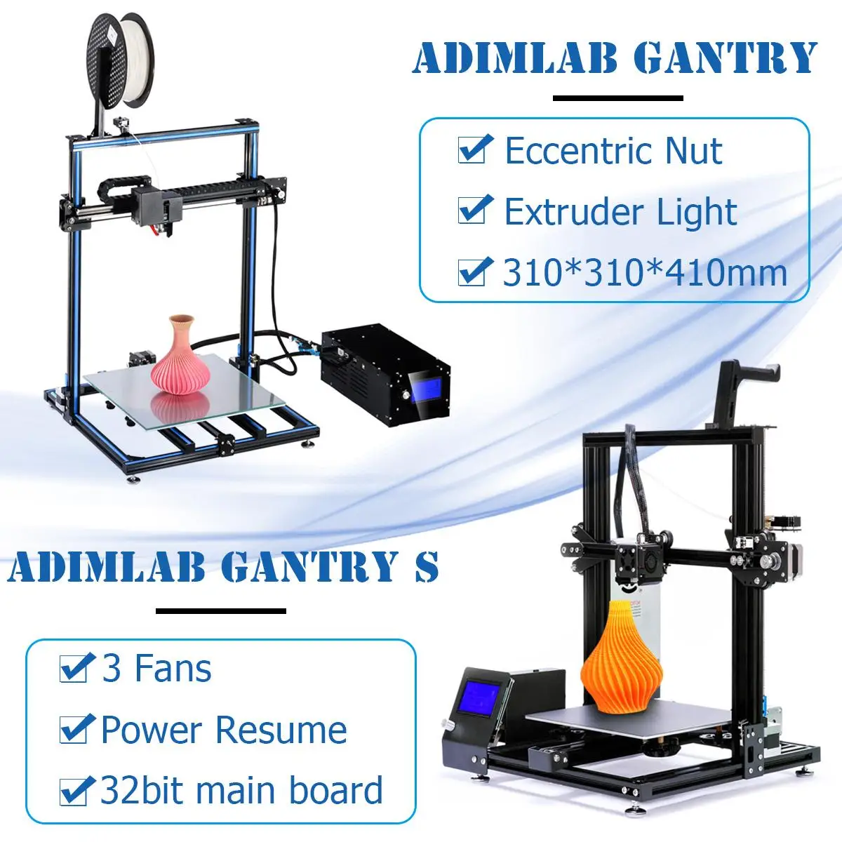 

310X310X415mm 3D Printer I3 Upgrade Resume Power Failure Printing Extruder Double Air Duct LED Auto-leveling 3" LCD 3Fan DIY KIT