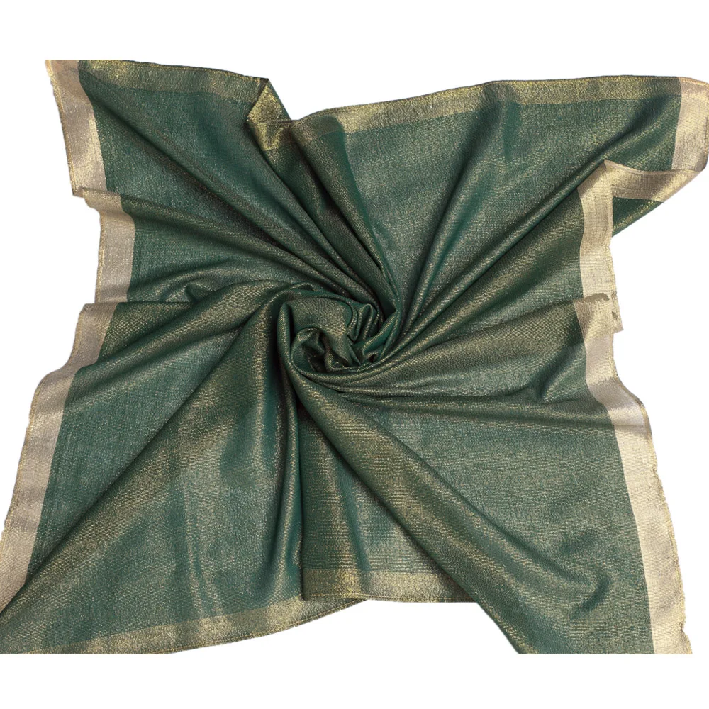 

Muslim Head Scarf Plain Solid Golden Lurex Square Shawl Islamic Head Cover For Women Lady Hijab Soft Green 90x90 cm