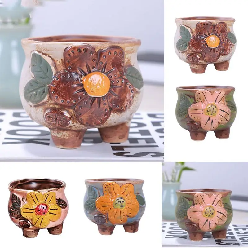 

Desktop Flower Pot Hand-Painted Innovative Office Colorful Ceramic Basin Ornament Home Office Decor Planter Decorative Crafts