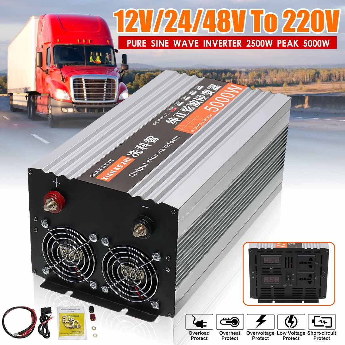 

Pure Sine Wave Inverter Dual LED Display 5000W Power Inverter 12V/24/48/ DC To 220V AC Converter
