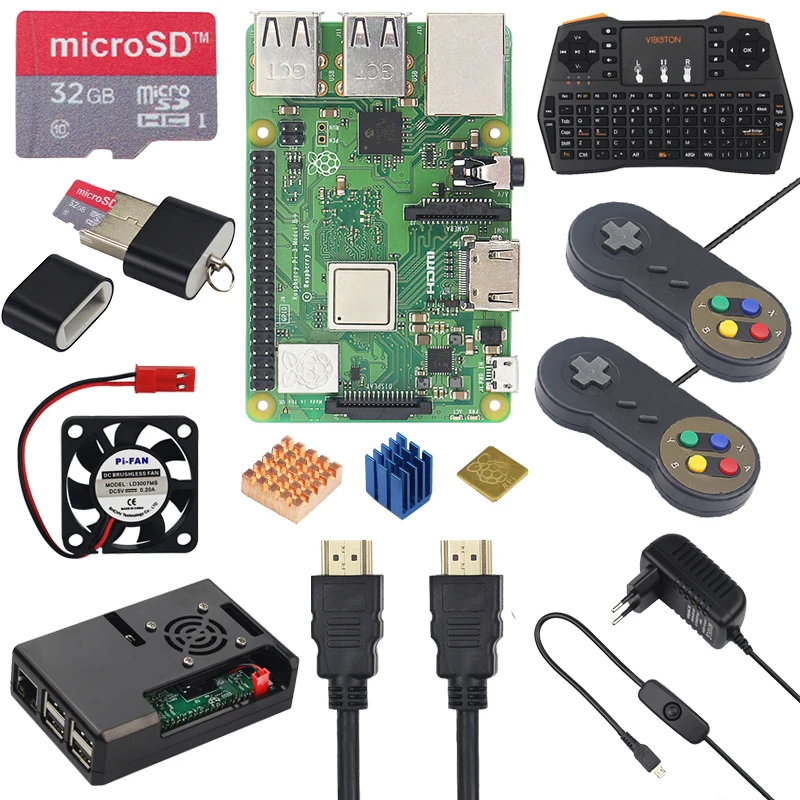 

Raspberry Pi 3 Model B+ Game kit+ 32GB SD Card ABS Case + 2.4G Keyboard + 2 Game Controller + Power Adapter + HDMI + Heatsinks