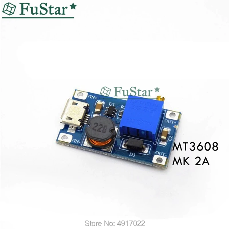 

DC-DC Adjustable Boost Module 2A Boost Plate 2A Step Up Module with MICRO USB 2V - 24V to 5V 9V 12V 28V MT3608 LM2577 MK 2A HOT