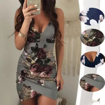 

2019 Sexy Fashion Women Floral Strappy V Neck Bandage Bodycon Casual Sleeve Evening Party Long Short Mini Dress