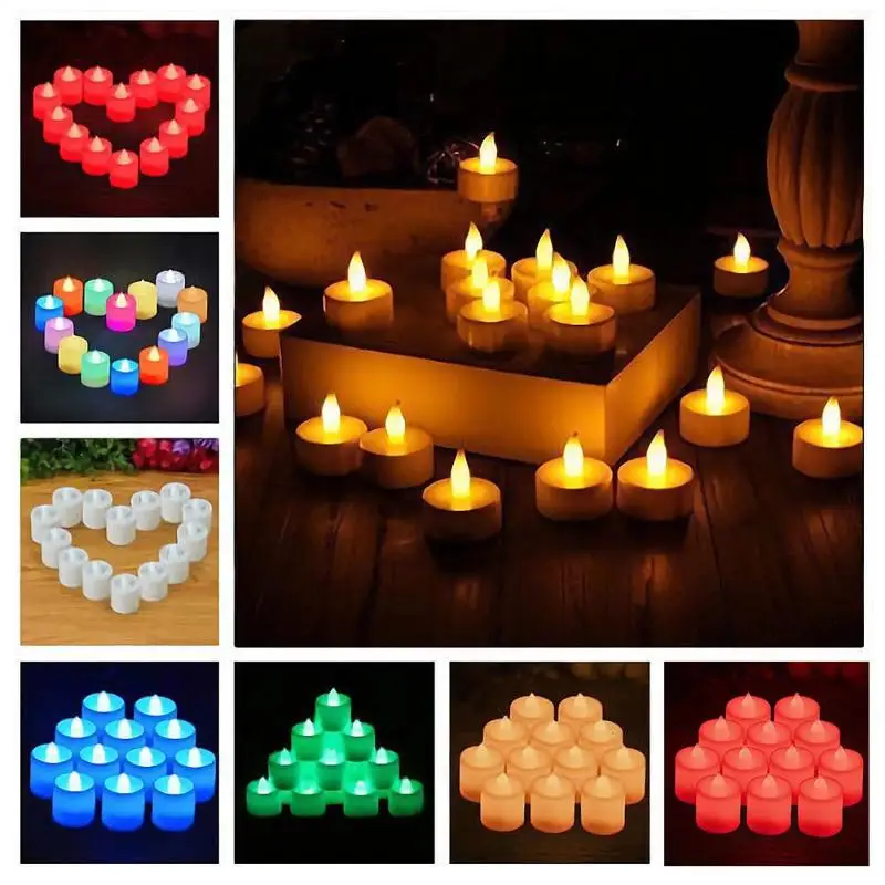 24 шт. светодиодный светильник для чая, свечи, светодиодный velas, светодиодный, на батарейках, беспламенные Свечи в форме сердца, церковный домашний декорационный светильник ing