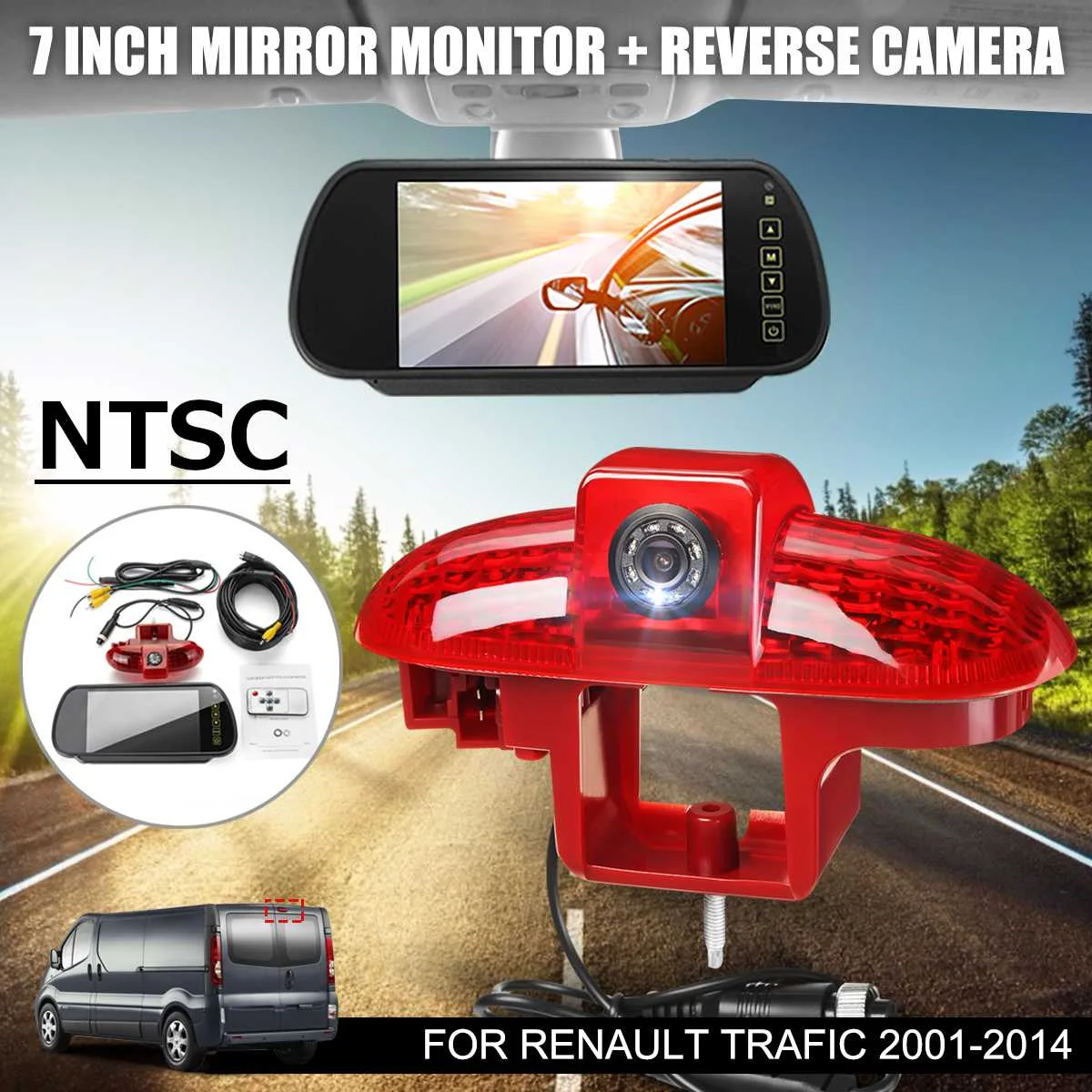 NTSC автомобильный тормозной светодиодный светильник, лампа заднего вида, запасная парковочная камера, ЖК-дисплей, широкий экран, зеркальный монитор для Renault trasic 01-14
