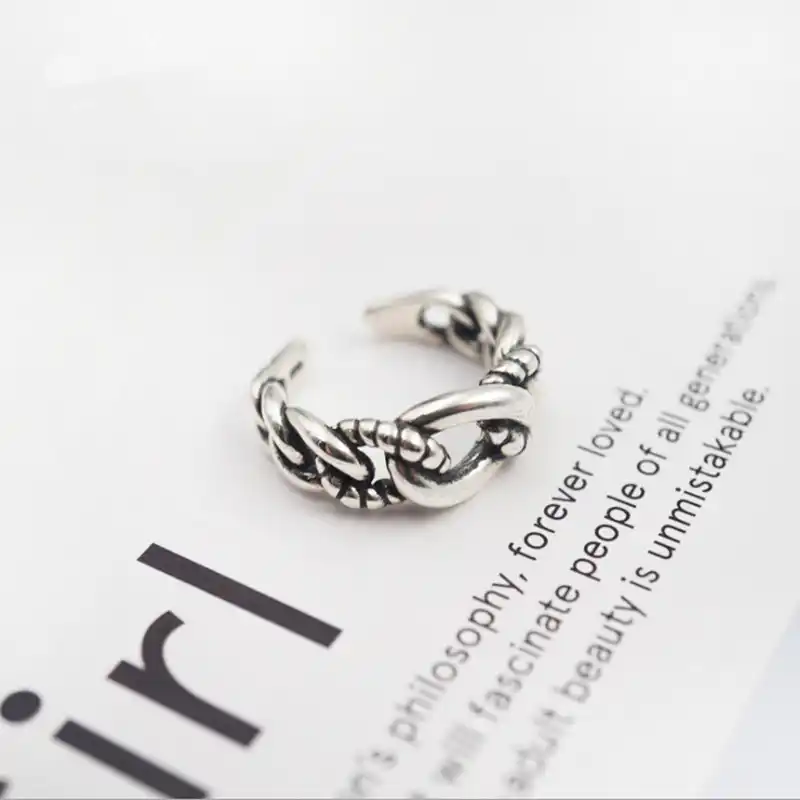 Anel Masculino 925 кольца из стерлингового серебра для женщин Гипербола крупной вязки звено форма винтажная тайская бижутерия Открытое кольцо для ...