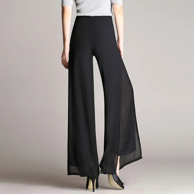 

2019 Spring Summer Wide Leg Pants Women High Waist Chiffon Pants Loose Casual Loose Balck Long Trousers Plus Size S-4XL