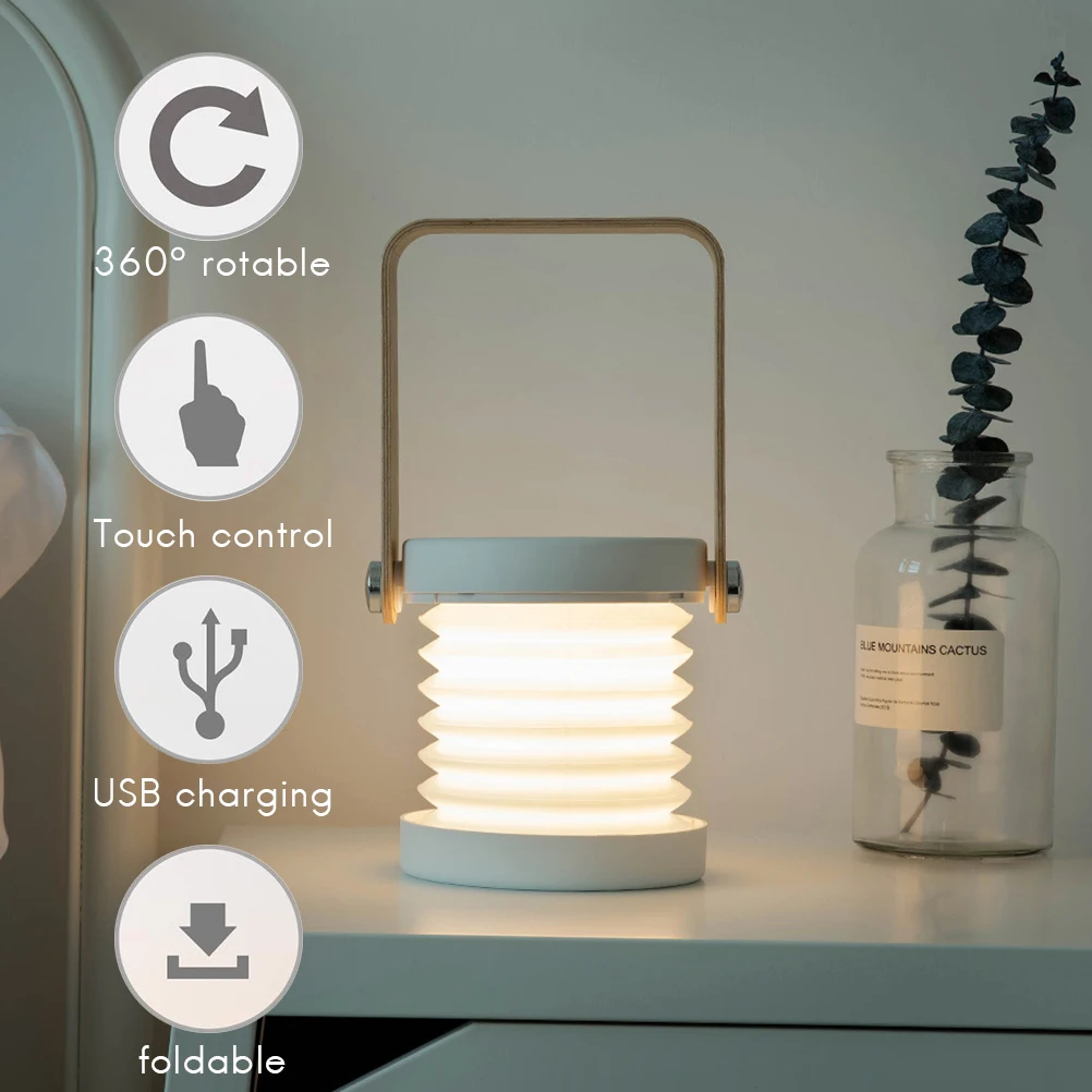 Foldable Lantern Lamp Rechargeable LED Night Light Bedside Lamp for Outdoor Office Home Reading Lamp