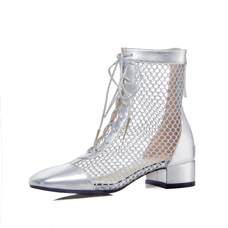 

2019 summer new patent leather pointed shoes stitching mesh with thick with fashion ladies sandals