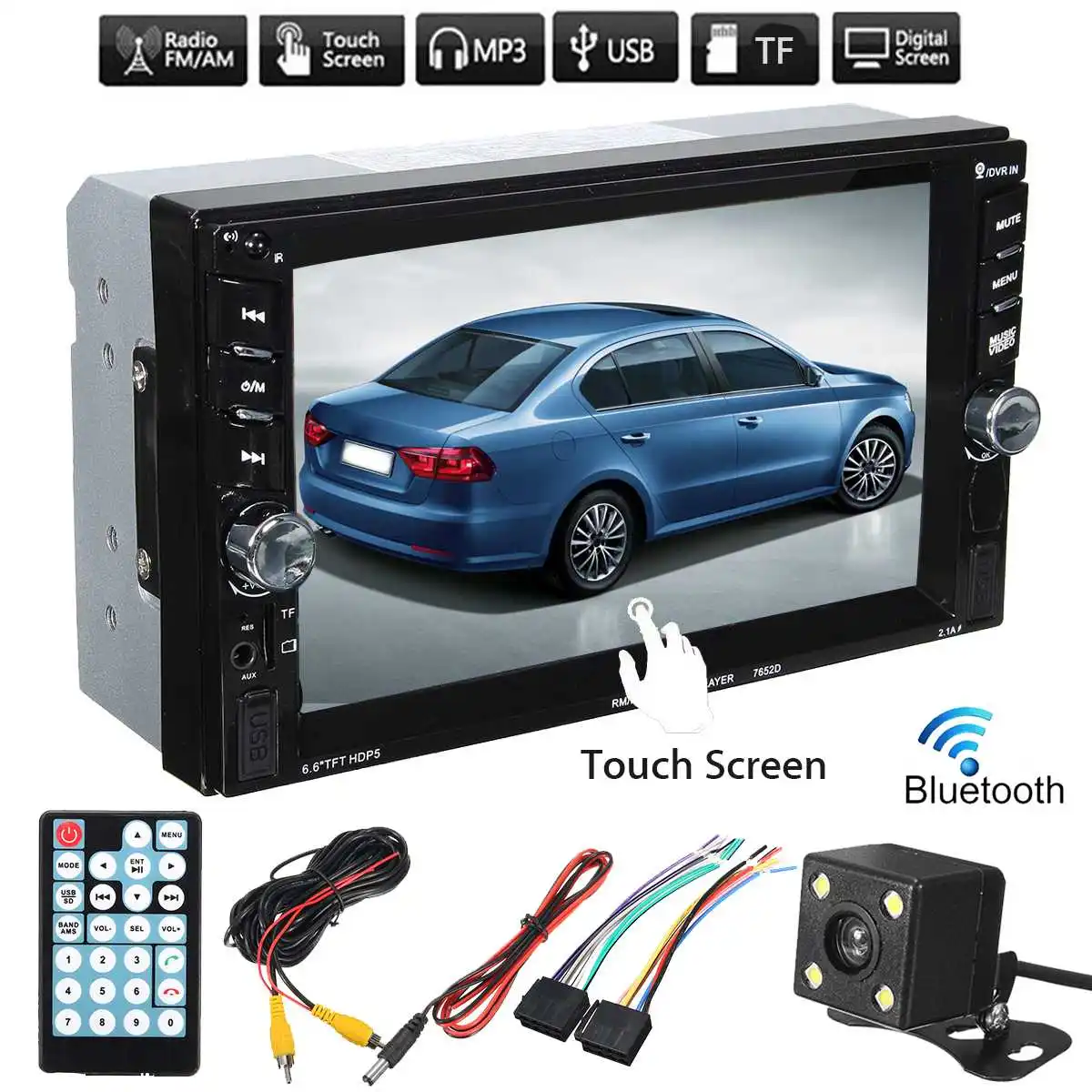 

6.6" Touchs Screen 2Din Car FM Radio SD TF MP5 Stereo Player bluetooth With Rear View Camera FM/USB/TF/AUX
