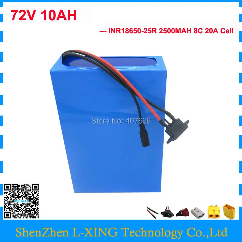 

Free customs Fee 2000W 72V 10AH battery 72V electric bike Lithium ion battery use for samsung 25R 2500mah 8C cell 30A BMS