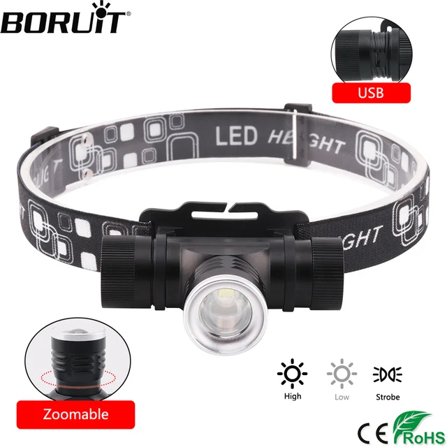 US $8.30 BORUiT 2000lumens XML T6 LED Headlamp 3Mode Zoom Headlight Rechargeable Head Torch Camping Hunting