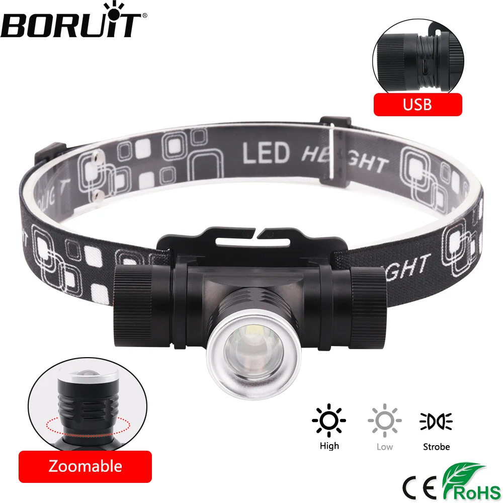 Налобный фонарь BORUiT T6 светодиодный 18650 лм 3 режима|led headlamp|head torchzoom headlight |