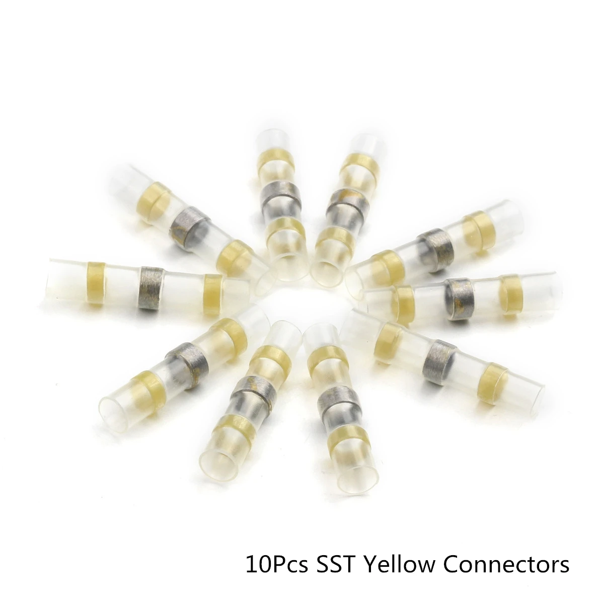 

10Pcs Heat Shrink Sordering Terminals Yellow Waterproof Solder Sleeve Tube Insulated Butt Electrical Wire Connectors Kit