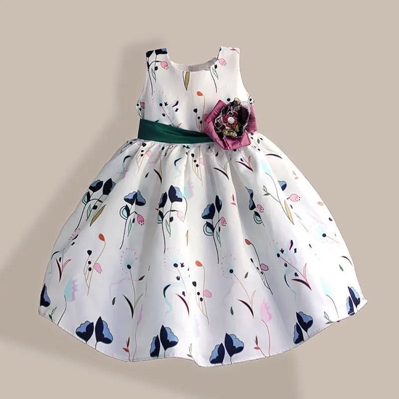 Модное нарядное платье для девочек детское платье с бантом и цветочным принтом нарядная одежда для девочек с зеленой шелковой лентой fille enfant 3–8 лет