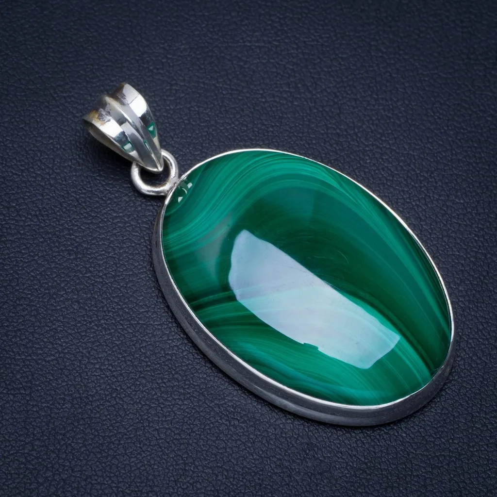 

Natural Malachite Handmade Unique 925 Sterling Silver Pendant 2" A4577