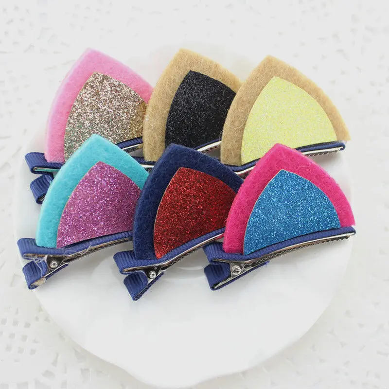 

1pc/Set Cute Hair Clips For Girls Glitter Rainbow Felt Fabric Flowers Hairpins Cat Ears Bunny Barrettes Kids Hair Accessories