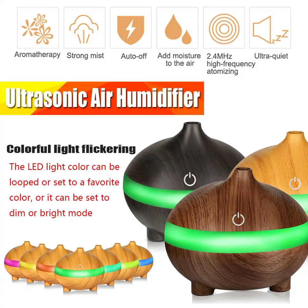 

7-Color LED Night Ultrasonic Air Humidifier Essential Oil Aroma Diffuser Aromatherapy Cold Mist Purifier for Office Home Car USB