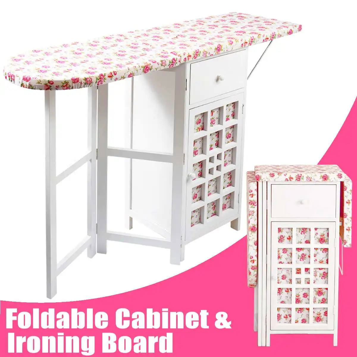 

Wooden Ironing Board with storage cabinet Folding Desktop Ironing Board Space Saving Heat Resistant Drawer Mounted with Board