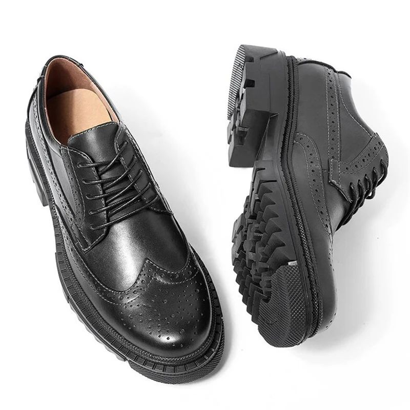 Американский размер; британский стиль; мужские туфли-оксфорды с перфорацией типа «броги» на толстом каблуке 4 см из натуральной кожи; деловые мужские модные туфли