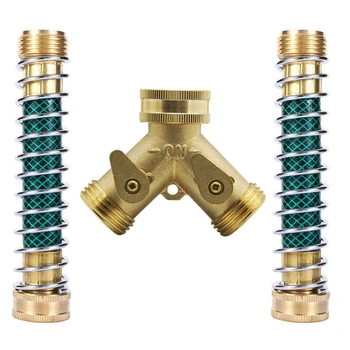 

Heavy Duty 2 Way Garden Hose Connector With 2Pcs Garden Hose Coiled Spring Protector