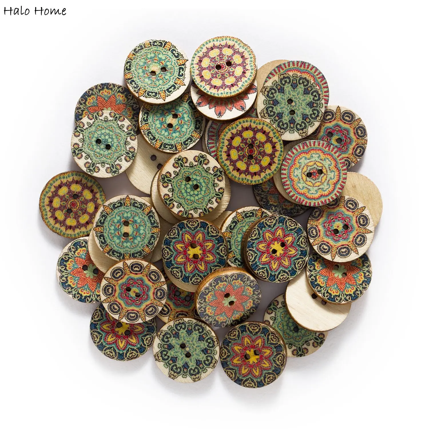 

50pcs 20/25mm Retro theme Wood Buttons for Handwork Sewing Scrapbook Clothing Crafts Accessories Gift Card Handmade Decoration