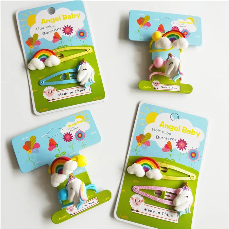 

2PCS New Lovely Rainbow Horse BB Clips Kids Hairpins Children Headwear Baby Clips Headdress Elastic Hair Bands Girls Accessories