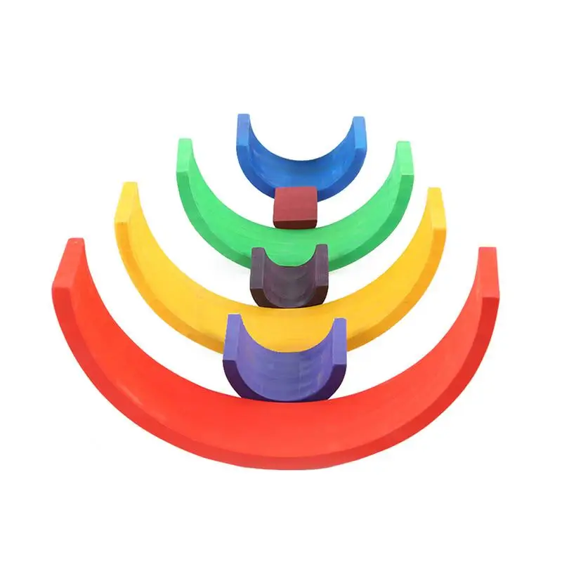 

Colorful Wooden Rainbow Toy Assembly Puzzle Colored Arch Bridge Building Blocks Set Shapes Sorting Preschool Educational Toys