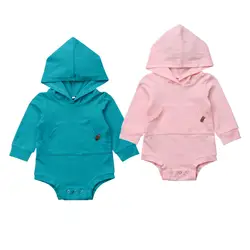 Emmababy 2018 новорожденный боди осень малыш мальчики одноцветное карман с длинным рукавом с капюшоном хлопок, комбинезон наряд