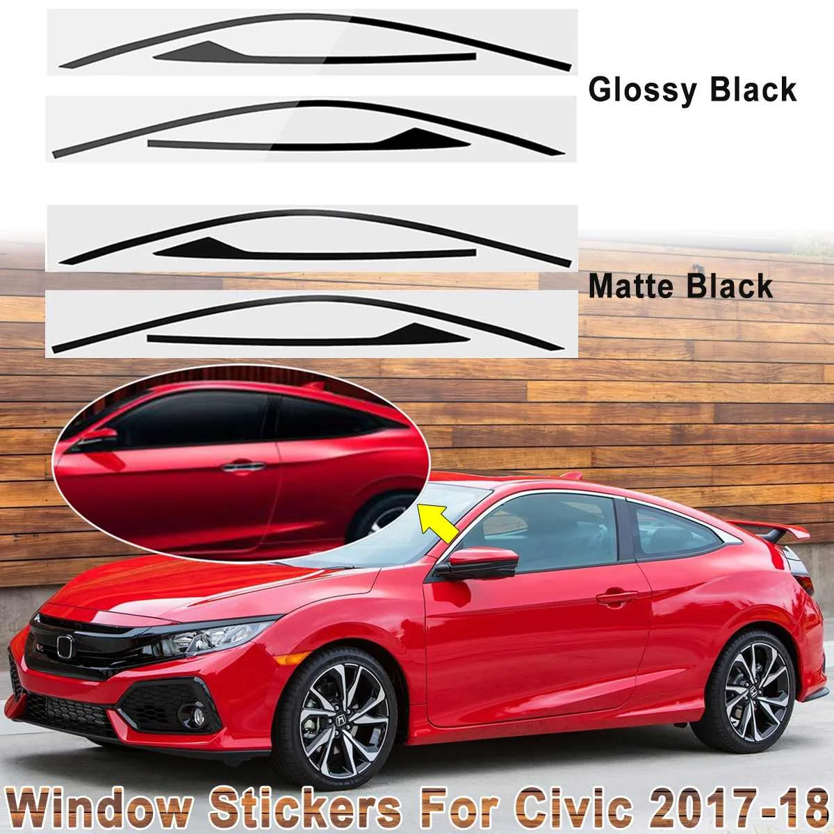 

2Pcs/set Car Matte / Glossy Black Window Frame Trim Sticker Decals For Honda For Civic For Coupe 2017 2018 Blackout Overlay