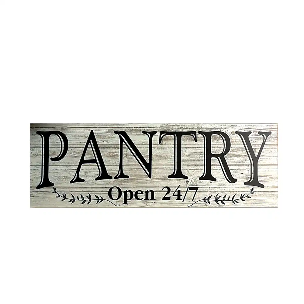 Pantry Open 24//7 White tin Sign 16 x 6 tin Sign Wall Decor