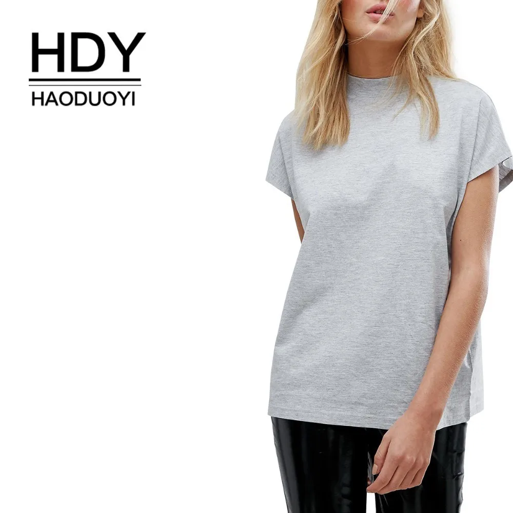 

HDY Haoduoyi New Women Summer Simple Commuter Round Neck Loose Sports Casual T-shirt