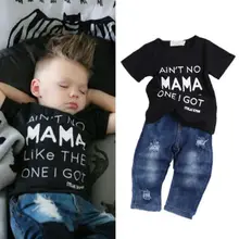 

Newborn Toddler Infant Clothing Cool Baby Boy Clothes outfits Baby kids T-shirt Top Tee +Ripped Jeans Denim Pants Outfits Set