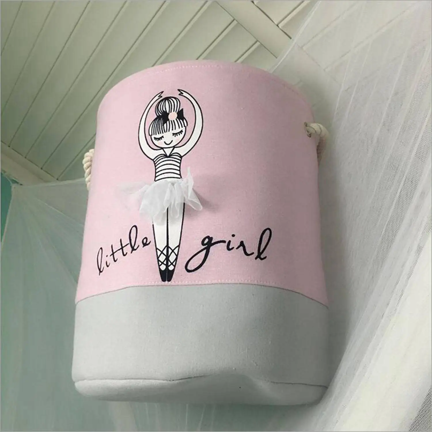 

35*40cm Pink Laundry Basket for Dirty Clothes Cotton Ballet Girl Bow Print Toys Organizer Home Storage Organization