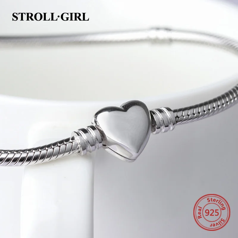 Strollgirl 925 Sterling Silver 22cm Luxury Snake Chain DIY pandora Charm Authentic Bracelet Fashion Jewelry making gifts