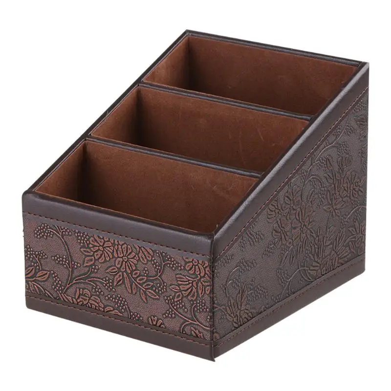 

3 Compartments Retro PU Storage Box Container Case Flower Patterned Remote Control Phone Holder Organizer High Quality New