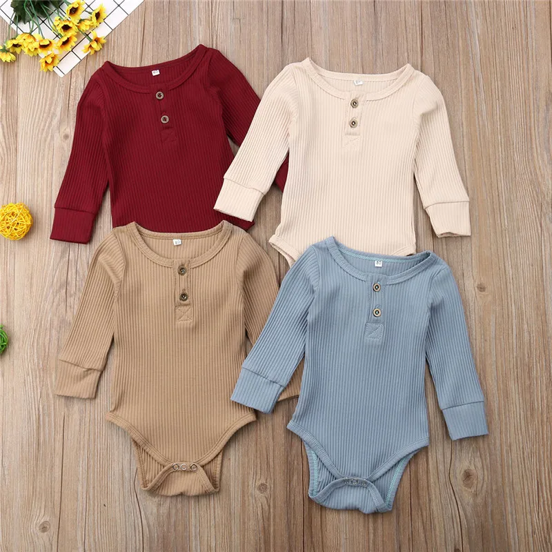 

0-24M Newborn Baby Girl Boy Knitted Bodysuit Ruffle One-Pieces Jumpsuit Long Sleeve Warm Spring Outfits Sunsuit