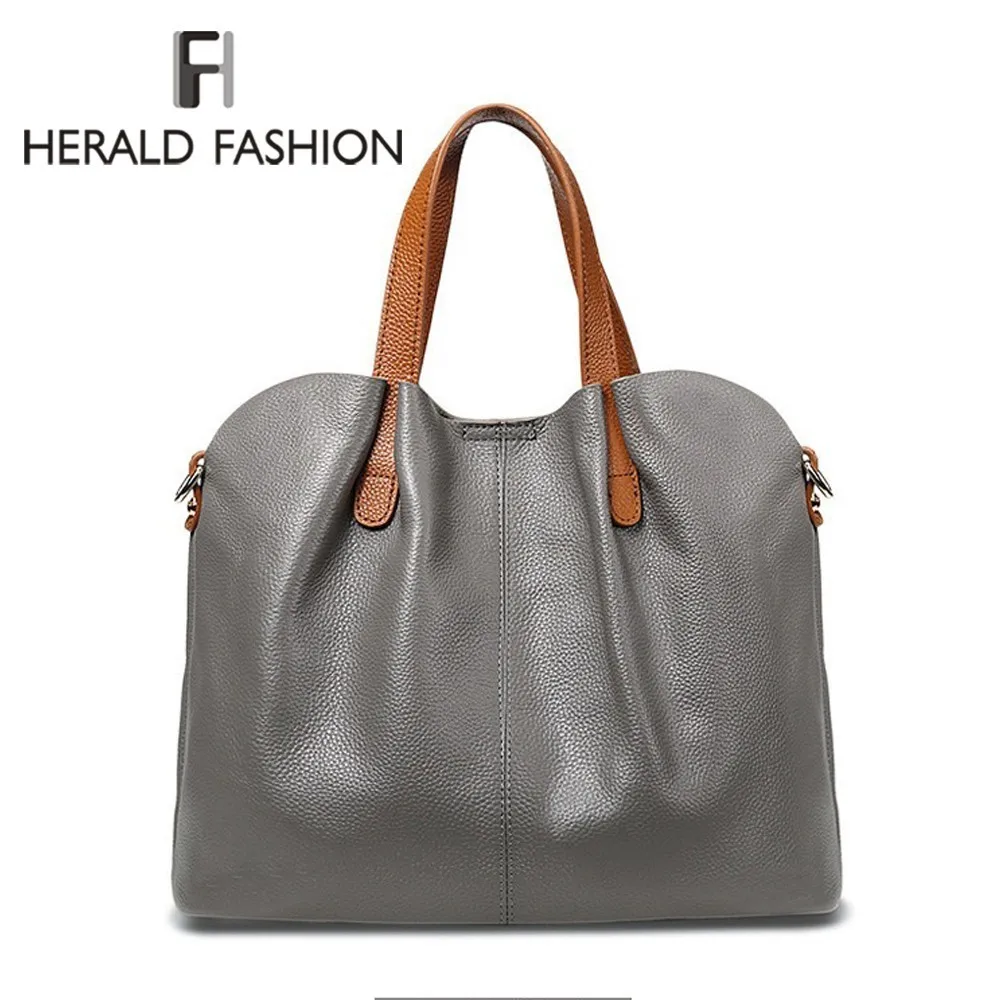 

Herald Fashion Genuine Leather Women Handbags Head Layer Cowhide Litchi Grain Portable Shoulder Messenger Bags Composite Bags