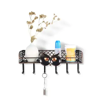 

Multifunctional Wall Hook Mount Owl Spice Shelf with Hooks Iron Spice Rack For Key Coats Bags Holder Kitchen Storage Organizer