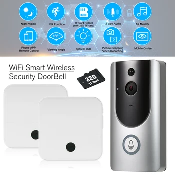 

HD 720P WiFi Smart Wireless Security Doorbell with TF Card+18650 Batteries Smart Visual Intercom Recording Video Door Phone