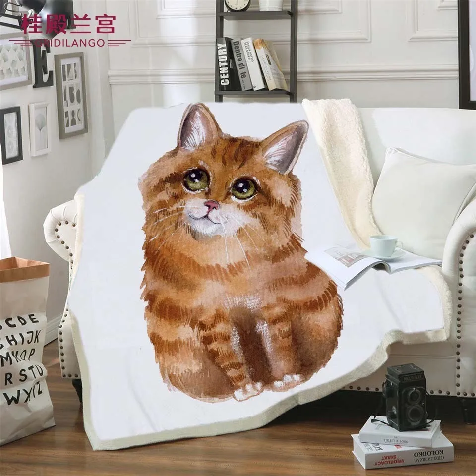 

GRIDILANGO Cartoon Pet Cat Pattern Sherpa Soft Blanket For Adults Kids Beds Sofa Warm Sleeping Throw Blanket Carpet Wholesale